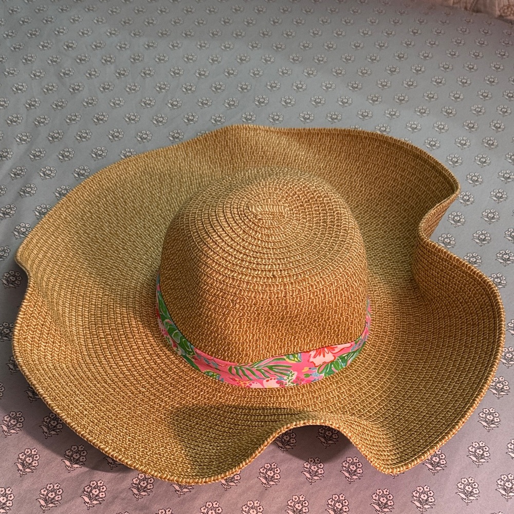 NWT Lilly Pulitzer Woven Paper Wide-Brim Sun Hat with Floral Band - Natural - Picture 4 of 10